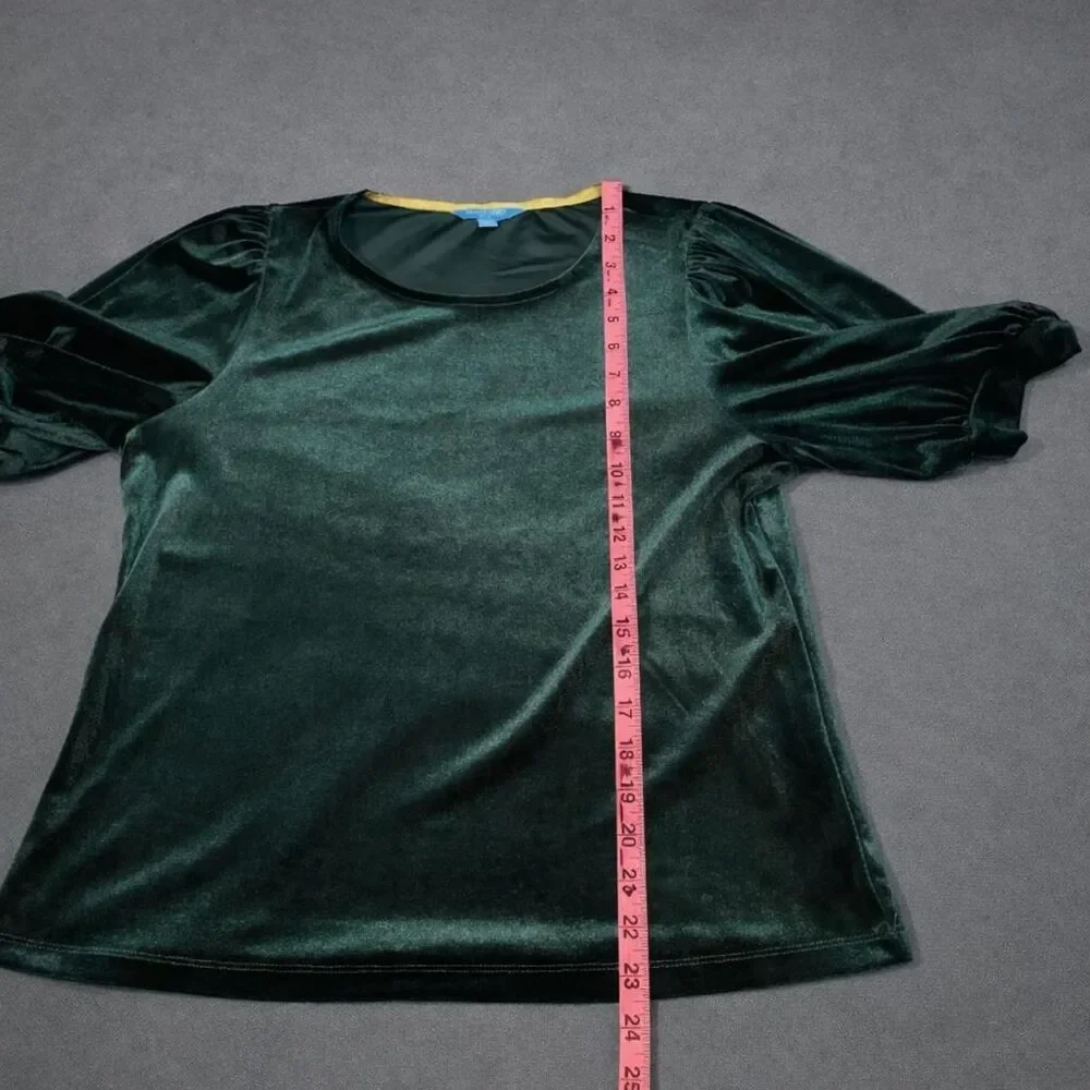 Draper James RSVP Green Velour Velvet Top Puff Sleeve Whimsigoth Fairy Grunge M - Picture 7 of 8